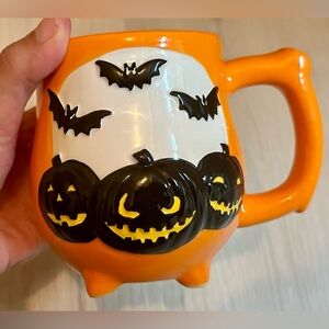 Festive Halloween Mug - Bright Orange, Bats, Pumpkins - Ideal for Decor & Drinks